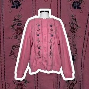 Elegant Pink Floral Embroidered Cardigan